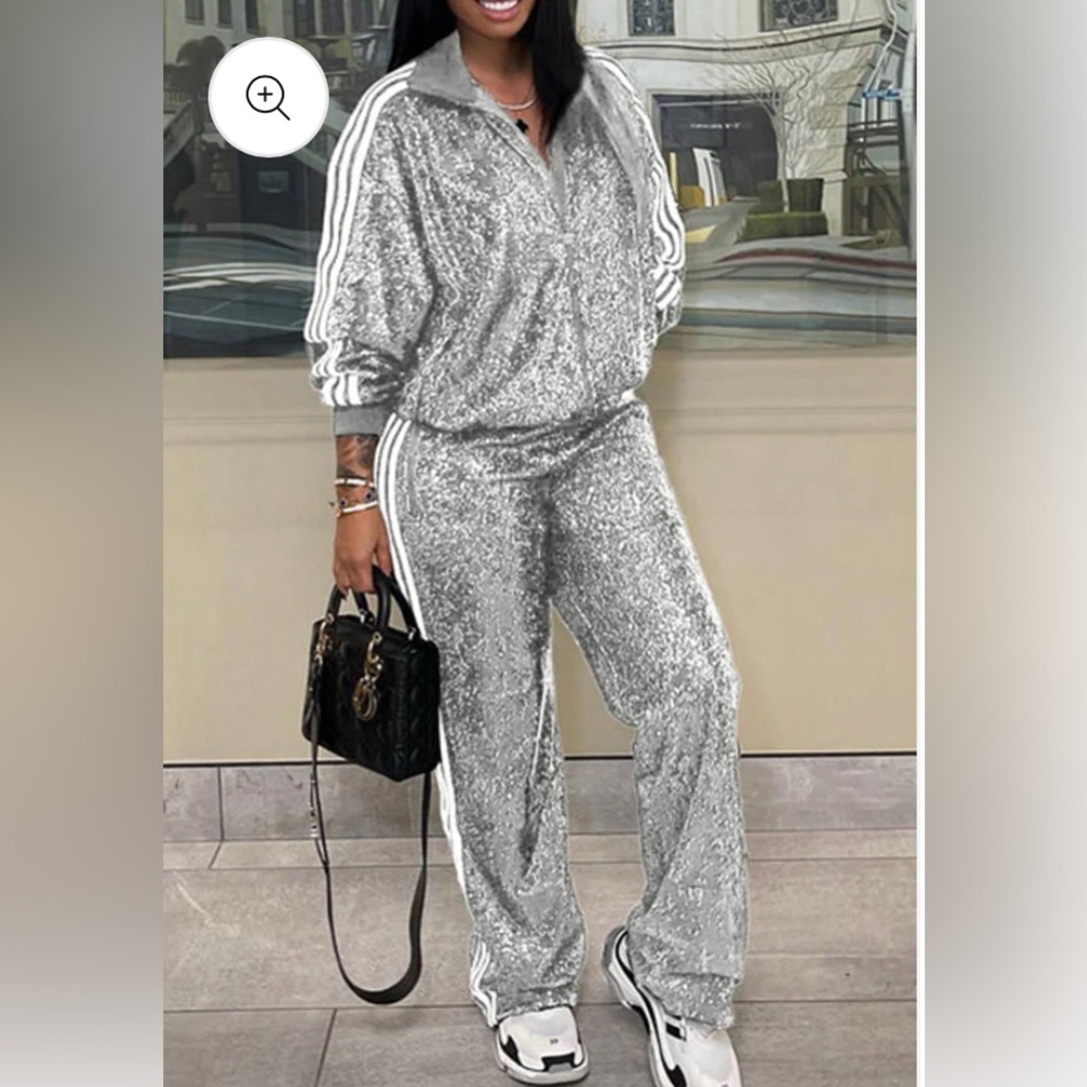 Sequin jogging suit.